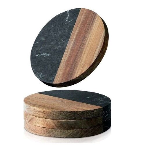 Coasters Set Of 4 For Drinks,Marble-Wood Spliced Coaster