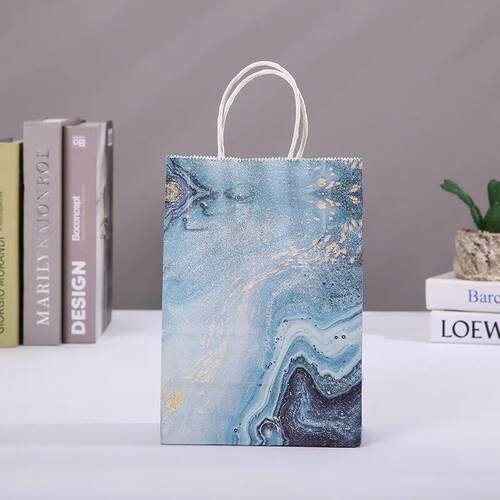 5 pcs Marble Design Kraft Paper Gift Bag with Handle Birthda