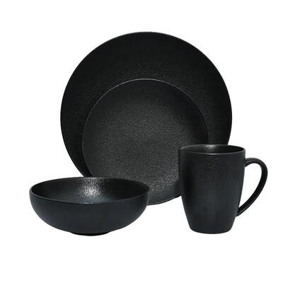 ceramic black plates bowl dinnerware Set of 4 set of 16件套