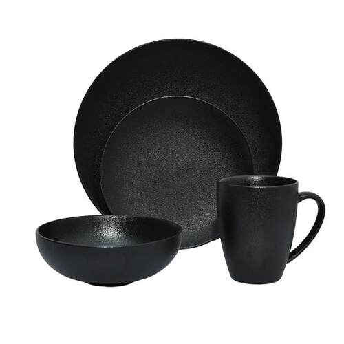 ceramic black plates bowl dinnerware Set of 4 set of 16件套