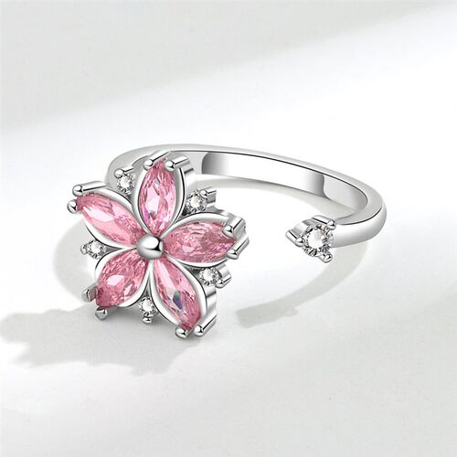 Rotating Ring Women Cherry Blossom Pink Zircon Flower Stress