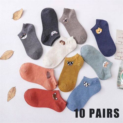 20 Pcs=10pairs/Lot Cotton Funny Socks Women Kawaii Embroider