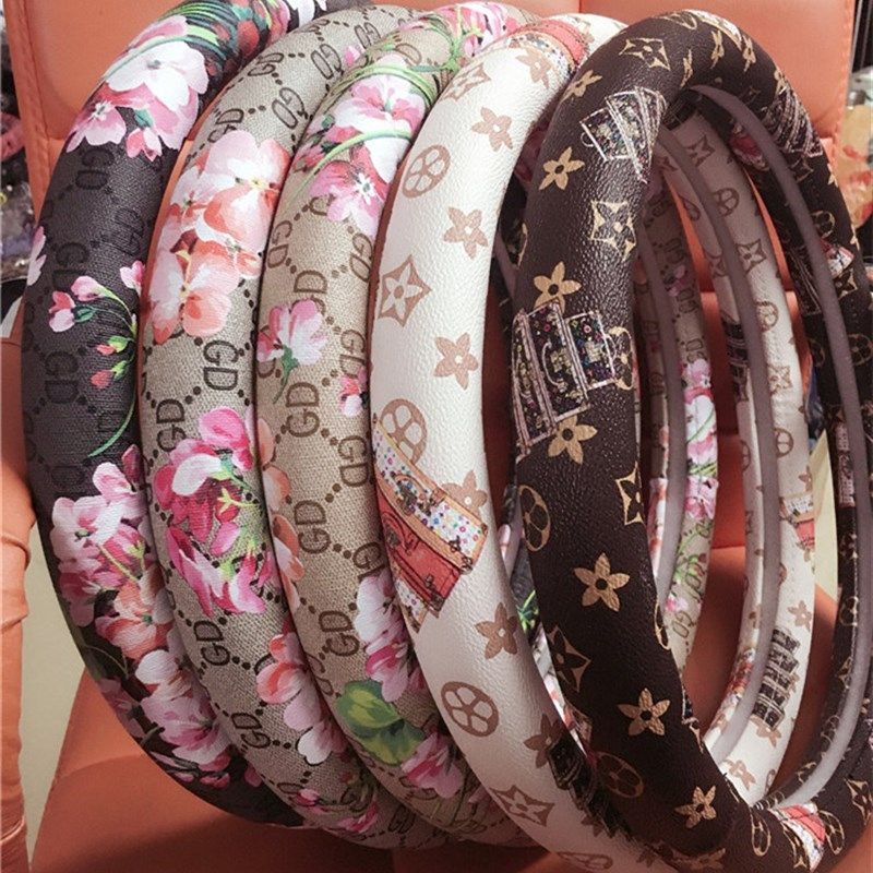 韩国可爱女士方向盘优雅花朵老花碎花时尚四季皮防滑汽车把