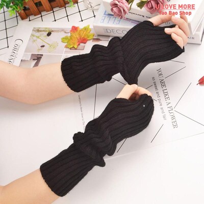 New Women Fingerless Gloves Arm Warmers Goth Knitted Kawaii