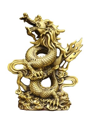 纯黄铜祥龙程瑞蛟龙摆件大号五爪戏珠龙聚宝盆生肖龙盘龙公司摆设
