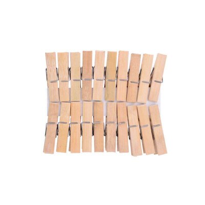 Pack of 20 Bamboo Clothespins, Wind-Resistant Clips for Dryi