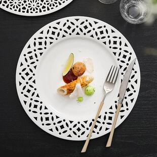 Flat Ceramic Plate Dining Dish White Pasta Hollow