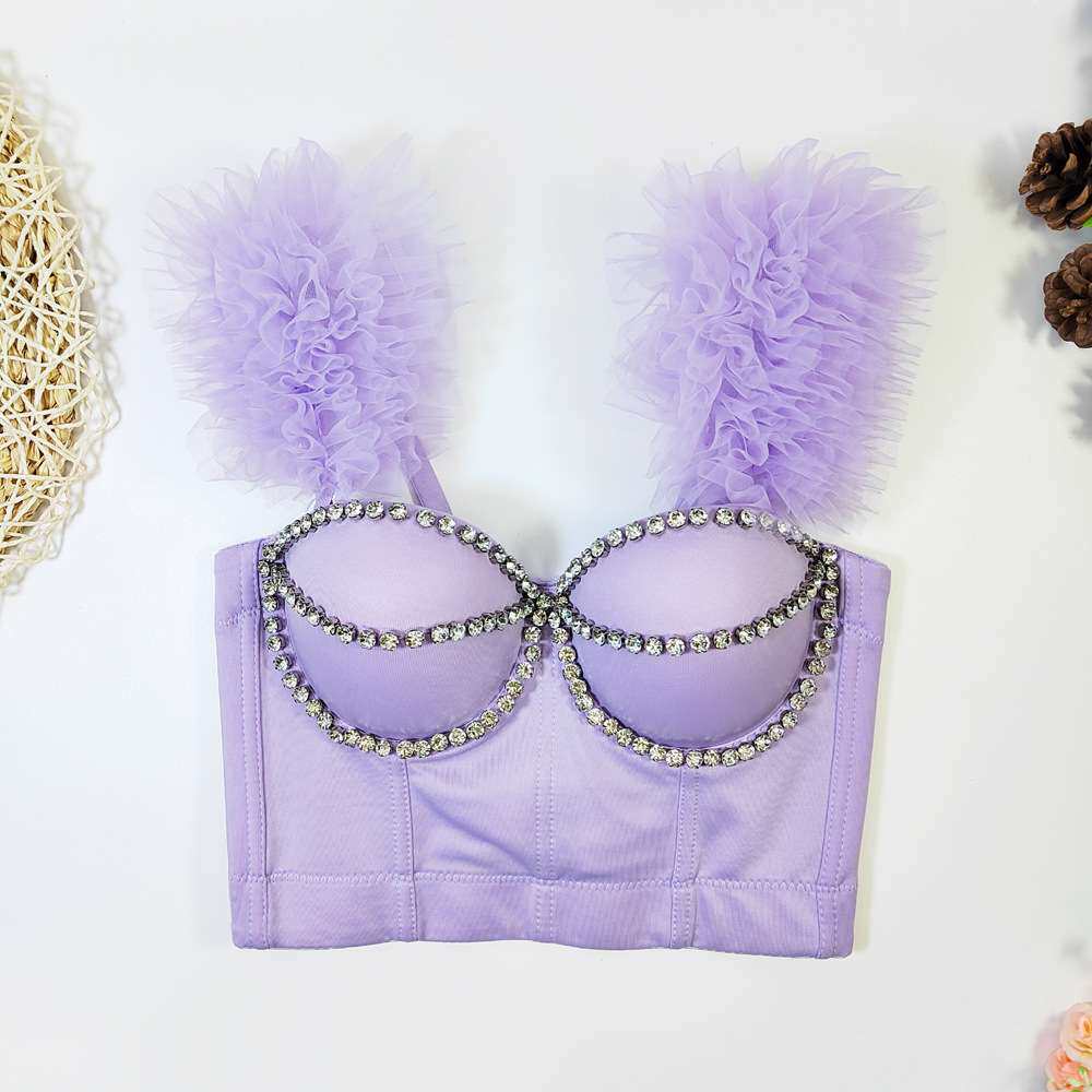 清新甜美少女风鱼骨吊带背心外穿内搭可爱荷叶边肩带可卸钉珠抹胸