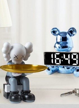 时钟表摆台式暴力熊公仔摆件挂钟入户玄关客厅电视柜酒柜子装饰品