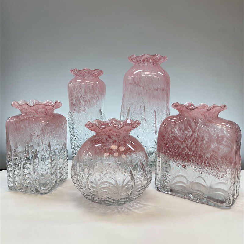 中古芬顿粉色冰川纹琉璃花瓶玻璃水培绿植玫瑰百合客厅餐桌摆件装,家居饰品,花瓶,淘宝优惠券,粉丝福利购,淘宝优惠卷