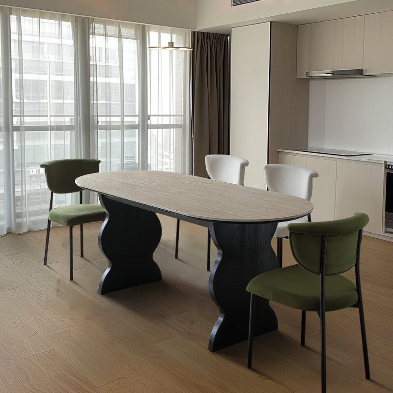 法式复古风餐桌椅长方形白蜡木诧寂风实木饭桌洞石岩板半圆桌子,住宅家具,岩板餐桌,淘宝优惠券,粉丝福利购,淘宝优惠卷