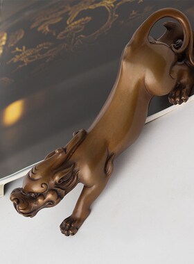 紫铜貔貅摆件创意书房清供镇纸笔架办公室桌面装饰螭龙车载工艺品