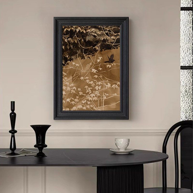 文艺复古风客厅装饰挂画侘寂美学午夜飞鸟玄关尽头纯手绘油画中式,家居饰品,现代装饰画,淘宝优惠券,粉丝福利购,淘宝优惠卷