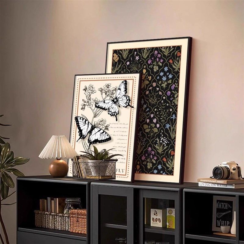 法式蝴蝶复古装饰画客厅高级中古风斗柜桌面摆画卧室沙发餐厅挂画,家居饰品,现代装饰画,淘宝优惠券,粉丝福利购,淘宝优惠卷