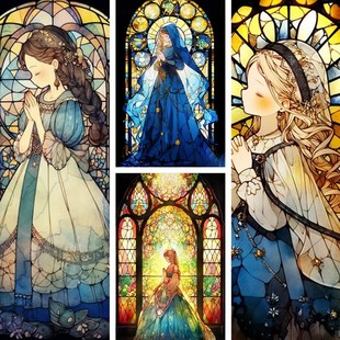 定制艺术玻璃隔断屏风彩晶蒂凡尼教堂珐琅彩彩绘琉璃玻璃复古钢化