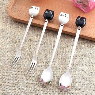 Cat Fork Stainless 1pc Long Cute Steel Handle Cartoon