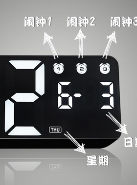 LED电子夜光闹钟大数字时钟带日历客厅卧室挂墙钟桌面多功能台表