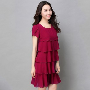 加肥加大码连衣裙胖mm短袖夏装宽松遮肚子蛋糕裙胖人显瘦雪纺裙子