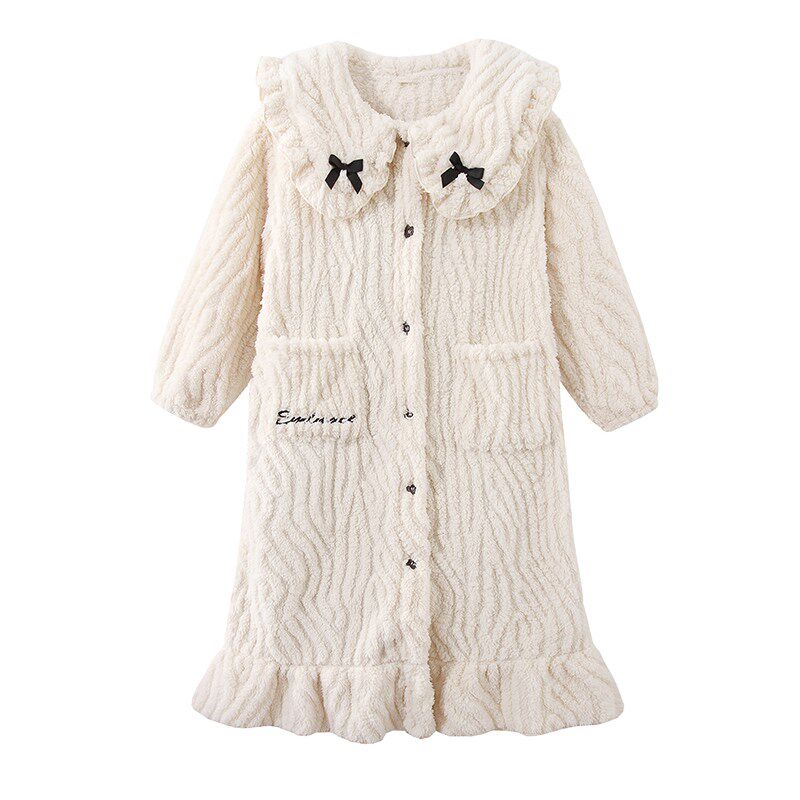 女童珊瑚绒睡袍秋冬季加厚款儿童法兰绒家居服女孩中大童浴袍套装