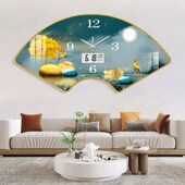 新中式 扇形挂钟喜庆红客厅墙上创意钟表挂饰静音时钟免打孔石英表