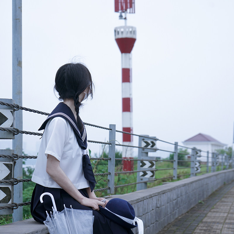 樱花家族十年jk制服【绀领白三本】关西襟水手班服基础夏服短袖女