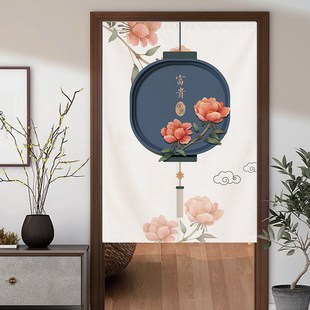 中式门帘隔断帘布艺家用卧室遮挡帘免打孔厨房挂帘厕所布帘可定制