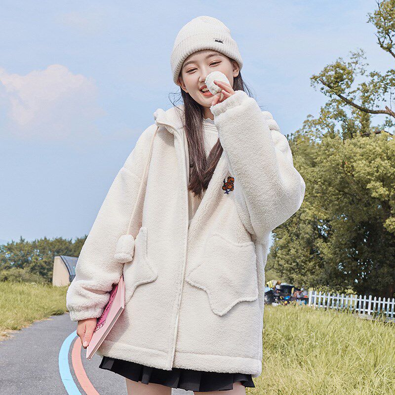 学院风少女大童秋冬季加厚羊羔毛绒外套2023新款初高中学生棉服女