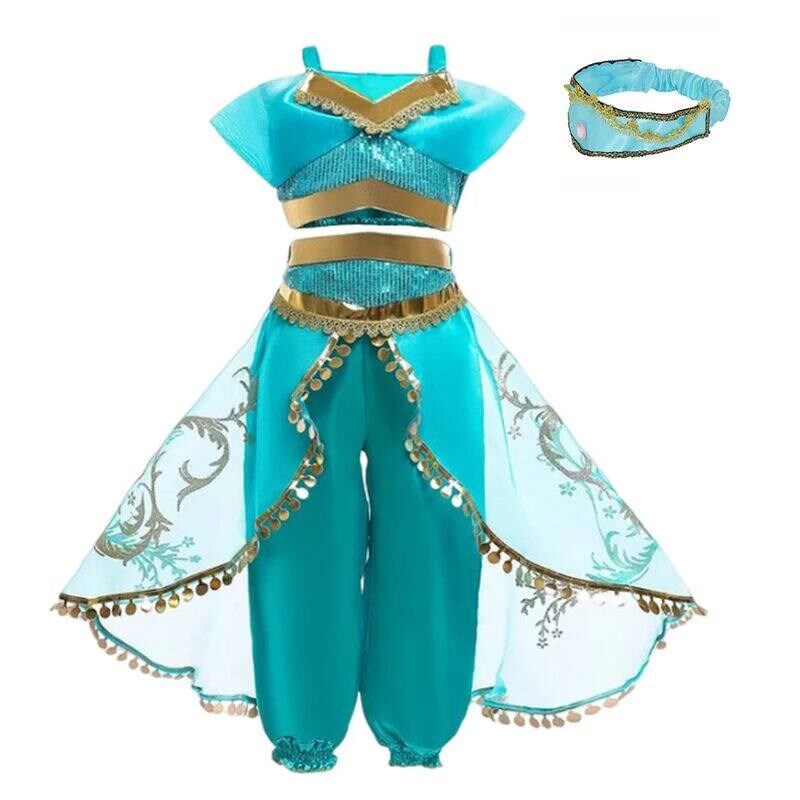 Girls Cosplay Jasmine Costume Aladdin Princess Dress Kids - 实物图
