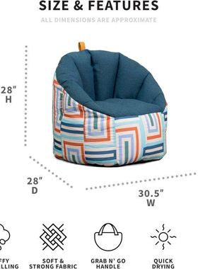 Outdoor Weatherproof Bean Bag Chair, Lakeshore/Aqua Glass Bl