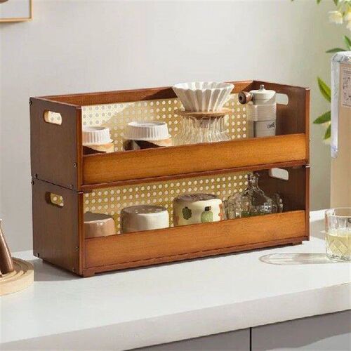 Desktop Mugs Storage Box Wooden Arrangement Retro Desktop