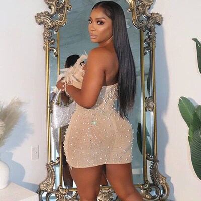 Off The Shoulder Mesh Rhinestone Beaded Feather Prom Corset