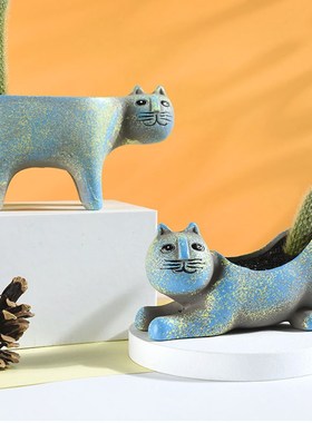 JOJOS L. PD.mong.花盆猫咪卡通桌面绿植复古创意陶瓷  活鬼