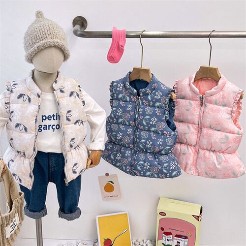 Fashion Warm Baby Girls Puffer Coat Vest Ruffle Sleeved Ligh