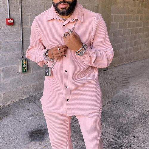 Mens Casual rduroy Suit Stand-alone Mens Striped Loose Lon