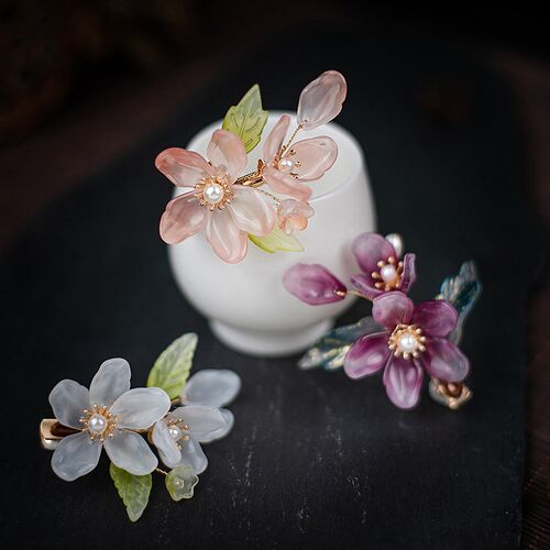 Glass Flowers Hairpin Antique Chinese Hair Clips Girls Fairy