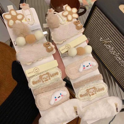 Milk coffee plush hairpin new bangs side clip headdress autu