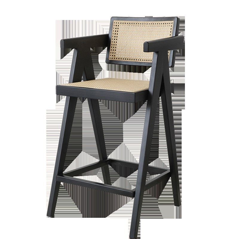 侘寂风吧台椅实木藤编吧椅家用吧台凳前台咖啡厅高脚椅凳带扶手,住宅家具,家用高脚椅,淘宝优惠券,粉丝福利购,淘宝优惠卷