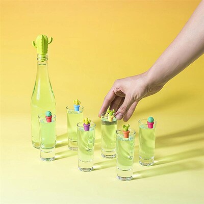 7pcs Silicone Cactus Party Wine Glass Marker Charms Drinking