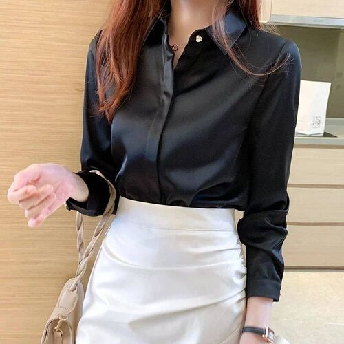 Silk Shirts Women Long Sleeve Shirts Blouses for Women Satin