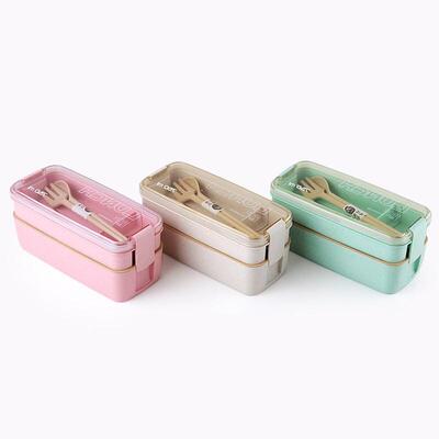 Kitchen 900ml Microwave Lunch Box Wheat Straw Dinnerware Foo