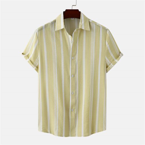 Mens 2025 Mens Casual Striped Printed Short-sleeved Shirt