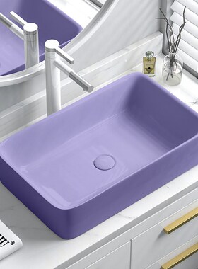 紫色方形陶瓷台上盆洗脸盆圆形台盆家用面盆小尺寸阳台台上洗手盆