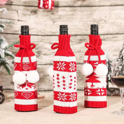 New Christmas decorations knitted wool ball wine set red win