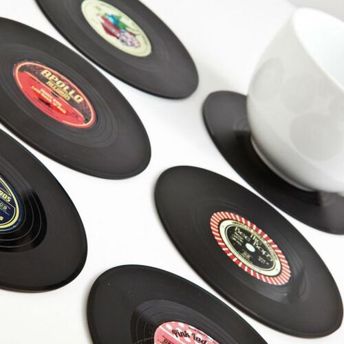 6 PCS Plastic Vinyl Record Coaster Cup Mat Black Retro Mug C