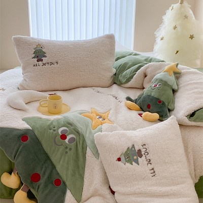 高端卡通全消光羊驼绒重工刺绣贴布绣软绵绵床上用品四件冬季