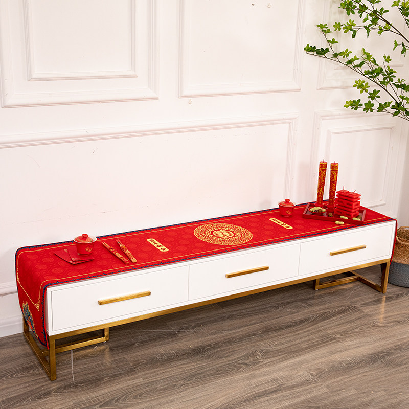 结婚喜庆客厅电视柜盖布红色喜字长方形桌布茶几布中式婚礼桌旗,居家布艺,桌布,淘宝优惠券,粉丝福利购,淘宝优惠卷