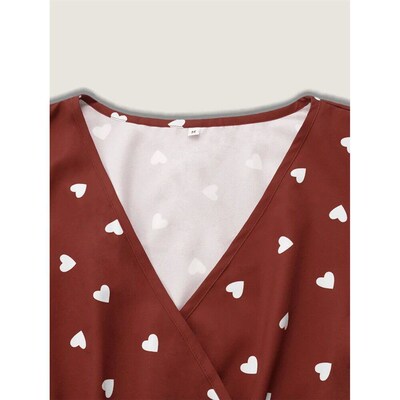 2025 Summer Explosion Womens Heart Print Lantern Sleeve