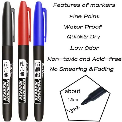 6 PCS Permanent Marker Pen Manga Drawing Markers Black Blue