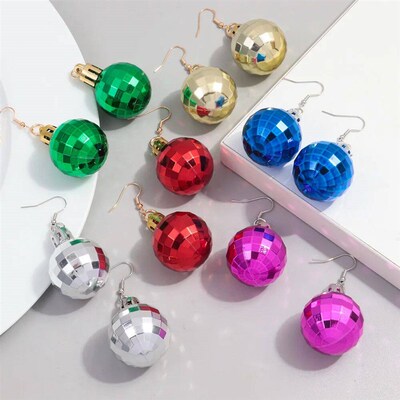 FishSheep Christmas Acrylic Mirror Disco Ball Drop Earring f