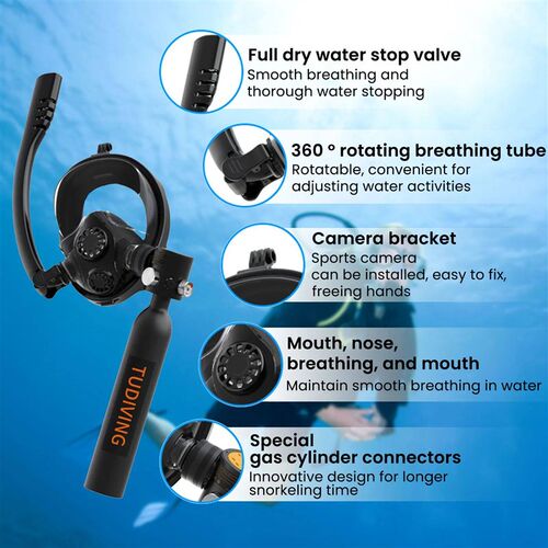TUDIVING-0.5L Scuba Diving Tank Kit with Air Compressor,Lung